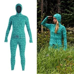 Air Blaster Classic Ninja Suit Teal Green Tribal Aztec Hooded Base layer XS